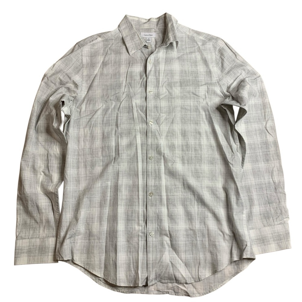 Calvin Klein Grey Plaid Button Down Shirt | 100% Cotton | Size S